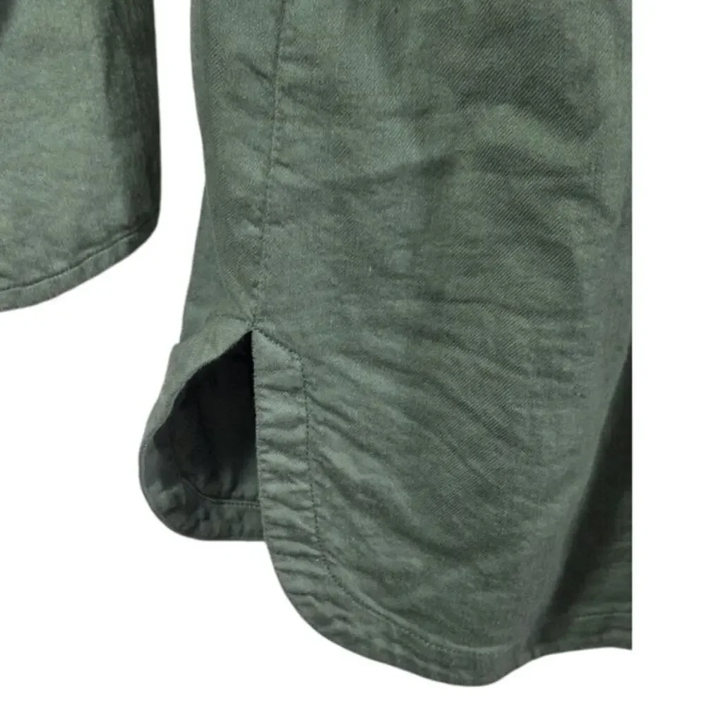 Eileen Fisher‎ Soft Organic Cotton Twill Round Neck Drawstring Jacket Sz M Green